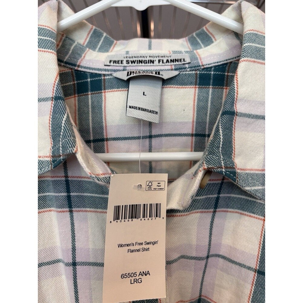 NWT Duluth Trading Co Womens Free Swinging green Plaid Flannel Shirt Size Large - Picture 2 of 10
